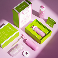Bouteille de 500 ml en PET à double paroi, personnalisée, ronde, en plastique rose, pour gel douche, lotion, pompe à shampooing, emballage