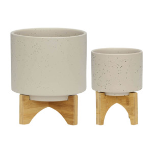 Vasi per Fiori con Supporto in Legno per Arredamento Casa, Fioriere Decorative da Tavolo, Ingresso, Patio e Giardino, Espositori Rialzati - Product Image 1
