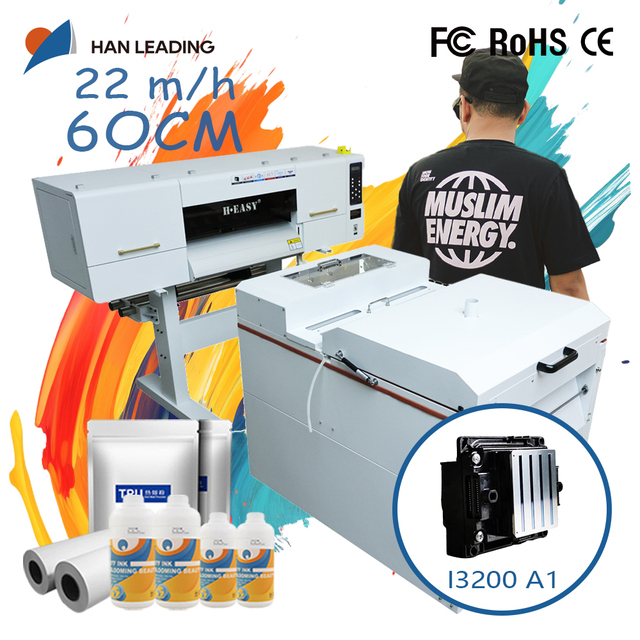 Full Set 60cm I3200 Printhead DTF Printer Roll-to-roll DTF 24 Inch with Powder Shaker and Dryer DTF Film Printer for Clothing