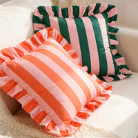 Housse de coussin en polaire polyester style américain, motif rayé personnalisé, avec bord festonné, vente en gros