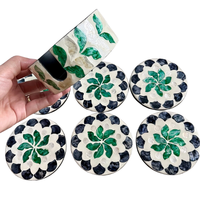 Ensemble de sous-verres élégants faits à la main, écologiques, minimalistes, avec incrustation de nacre, 6 pièces, support de table en bambou, design inspiré des tasses à thé