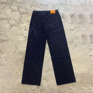 Custom Japanese Selvedge Raw Indigo <strong>Denim</strong> <strong>Jeans</strong> for Men | Wide Leg Vintage Straight Fit <strong>Denim</strong> Pants with Laser Engraved Logo - Product Image 2