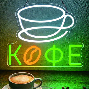 Letrero LED de neón colgante con letras luminosas de café ruso, letrero para tienda, taza de café, luz ambiental, luz indicadora para interiores y exteriores, 5V - Product Image 6