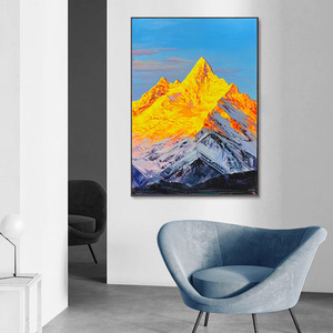 Golden Mountain Landscape Oil Painting Metal Frame Hand Painted Abstract <b>Art</b> Decor For Living Room Entrance Hall - Product Image 4