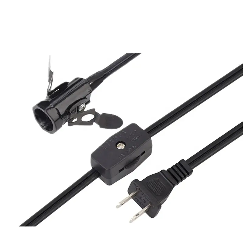 High quality SPT-2 black UL listed Lamp Power cord with inline switch tinned end