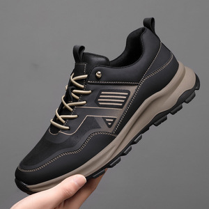 Men's Chunky Lace Up PU Leather Casual Shoes Round <b>Toe</b> Mesh Lining Rubber Outsole Cushioned Walking Style Shoes - Product Image 1