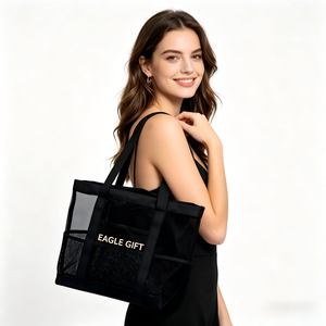 สายรัดแบบกำหนดเอง กระเป๋าช้อปปิ้งชายหาดตาข่ายไนลอนคุณภาพสูงนำกลับมาใช้ใหม่ได้ กระเป๋าตาข่ายชายหาด - Product Image 5