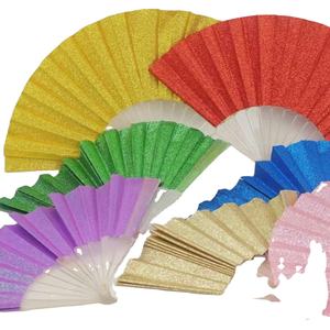 Abanico Plegable de Plástico Brillante de 23 cm con Lentejuelas, Venta al por Mayor para Festivales y Bailes de Graduación, Productos Artesanales - Product Image 1