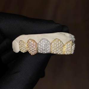 Diamant Grillz Glacé Or Blanc Grillz Pont 18k Or Et Argent 925 Plaqué Grillz Pour Bijoux De Mode Unisexe - Product Image 1