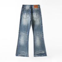 Jean pour homme 100% Coton Vintage Taille Haute Coupe Bootcut Premium Streetwear Structuré Ample Délavé à la pierre Broderie Arc Bouton Rivet