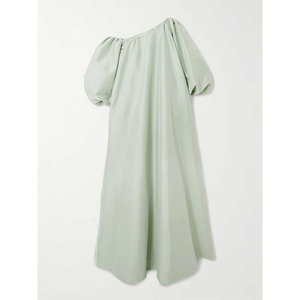 Abito lungo da donna verde menta chiaro con spalle scoperte e maniche a lanterna - Design ampio e fluido, stile casual elegante - Product Image 4