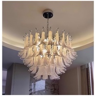 Lustre en verre nuage en forme de fer à cheval, pétales blanc laiteux, 4/5/6/7 niveaux, cadre chromé, suspension LED, gradation 3 couleurs, hauteur réglable pour
