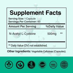 Suplementos en Polvo de NAC, Cápsulas de N-Acetil L-Cisteína de 500 mg, Venta Caliente OEM ODM - Product Image 2