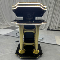 Pupitre d'acrylique noir avec LED pour cérémonies de mariage, événements religieux et décorations de scène – Fournitures de fête