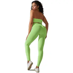 China Atletische 2-delige Leggings Pak Spandex Holle Hippe Lift Hot Sexs Meisjes Strakke Yogabroek Actieve Leggings Vrouwen 2023