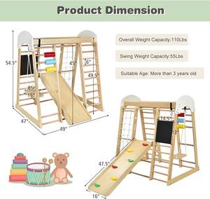 LM KIDS Montessori Cadre d'escalade en bois pour enfants Picklers Mur d'escalade avec anneaux de <span class=keywords><strong>gymnastique</strong></span> Toboggan Set Aire de jeux intérieure - Product Image 2