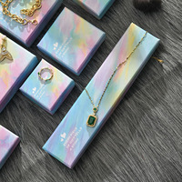 Caja de Regalo Rectangular de Cartón con Laminado Mate para Joyería, Collar y Pulsera con Degradado de Colores Modernos
