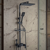 Ensemble de douche thermostatique contemporain haut de gamme à six fonctions, double poignée, jet de pluie, finition chromée pour hôtels, fabriqué en laiton durable