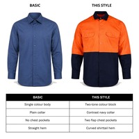 Chemise de travail haute visibilité bicolore à manches longues, col contrastant, deux poches poitrine, ourlet incurvé, uniforme de sécurité industrielle, logo personnalisé