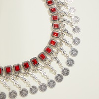 Chaîne de taille vintage bohème avec pendentif pièce de monnaie et pompon, design antique et original en alliage de zinc, accessoires de style ethnique pour femme