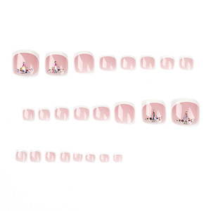 Diamant français 24 pièces bonbons artificiels faux ongles d'orteil Macaron faux ongles pour la conception bricolage <span class=keywords><strong>pied</strong></span> pointe <span class=keywords><strong>manucure</strong></span> - Product Image 2