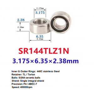 Cuscinetto a Sfera Dentale Ibrido in Ceramica e Acciaio Inox ad Alta Velocità 3.175*6.35*2.78 P4 ABEC7 SR144TLZWN - Product Image 6