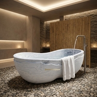 Baignoire autoportante de luxe JUNREN en marbre veiné noir pour hôtels européens, fonction de trempage, avec drain – Formes ovales/rectangulaires/rondes