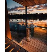 Sauna extérieur en bois massif de pruche au design moderne avec miroir en verre pour 4 à 6 personnes, idéal pour le jardin, avec chauffage électrique ou poêle à bois