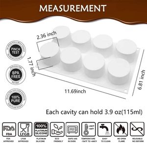 AFINSEA Moules de cuisson cylindriques 3D en silicone, 8 cavités, compatibles four, pour <span class=keywords><strong>mousse</strong></span>, gâteau, <span class=keywords><strong>brownie</strong></span>, dessert français, crème glacée - Product Image 6
