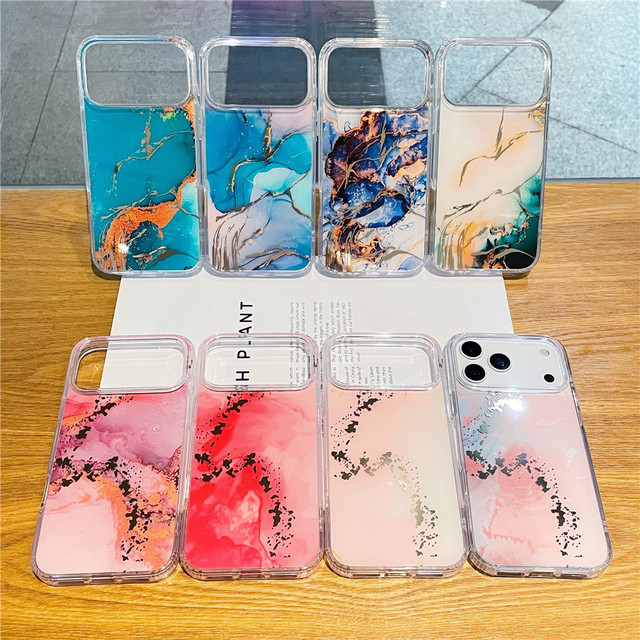 New Luxury Glitter Marble Pattern Phone case for iphone 17 Air Pro Max Electroplating Gold Stamping Shockproof Rear Cover