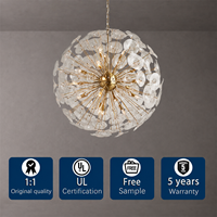 Lustre Moderne de Luxe en Verre Doré à Pétales, Suspension Florale Sphérique Haut de Gamme, Luminaire Artistique pour Salon et Projets
