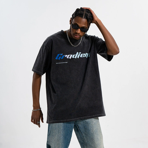 T-shirt pour homme en coton 100% tricoté lourd, surdimensionné, à épaules tombantes, style vintage délavé, impression sérigraphique personnalisée 3D - Product Image 2