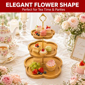 MDF 3-Tier Polygon Shaped Eco-Friendly Reusable Cake Stand-Decorative Dessert Display Tower Gold Handle for Wedding Party Tea - Product Image 3