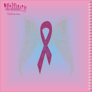 무료 샘플 블링 디자이너 핫픽스 라인 석 전송 디자인 핑크 리본 맞춤형 라인 석 모티프 티셔츠 - Product Image 2