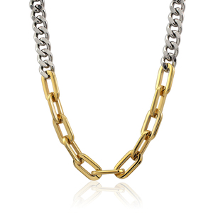 Clásico 18K <span class=keywords><strong>oro</strong></span> Acero inoxidable Simple minimalista dos tonos cadena Paperclip enlace papel Clip collar cadena para Mujeres Hombres - Product Image 1