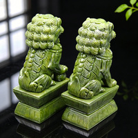 Statue de chiens Foo en jade vert naturel, paire de lions gardiens chinois, décoration Feng Shui pour la protection de la maison