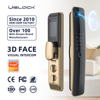 Serrure de porte intelligente UIELOCK QA80 avec empreinte digitale biométrique, reconnaissance faciale 3D, mot de passe, carte, application, caméra, pour porte en bois, écran 3,5 pouces, Wi-Fi
