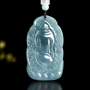 Pendentif en Jade Naturel Bleu Eau de Jade, le Dieu de la Richesse, Style Chinois, UNISEXE, Cadeau avec Certificat d'Expertise FG82 - Product Image 2