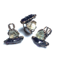 Pierre naturelle faite à la main améthyste réglable électroformé anneau Joint rétro guérison cristal bagues Antique bijoux de mode