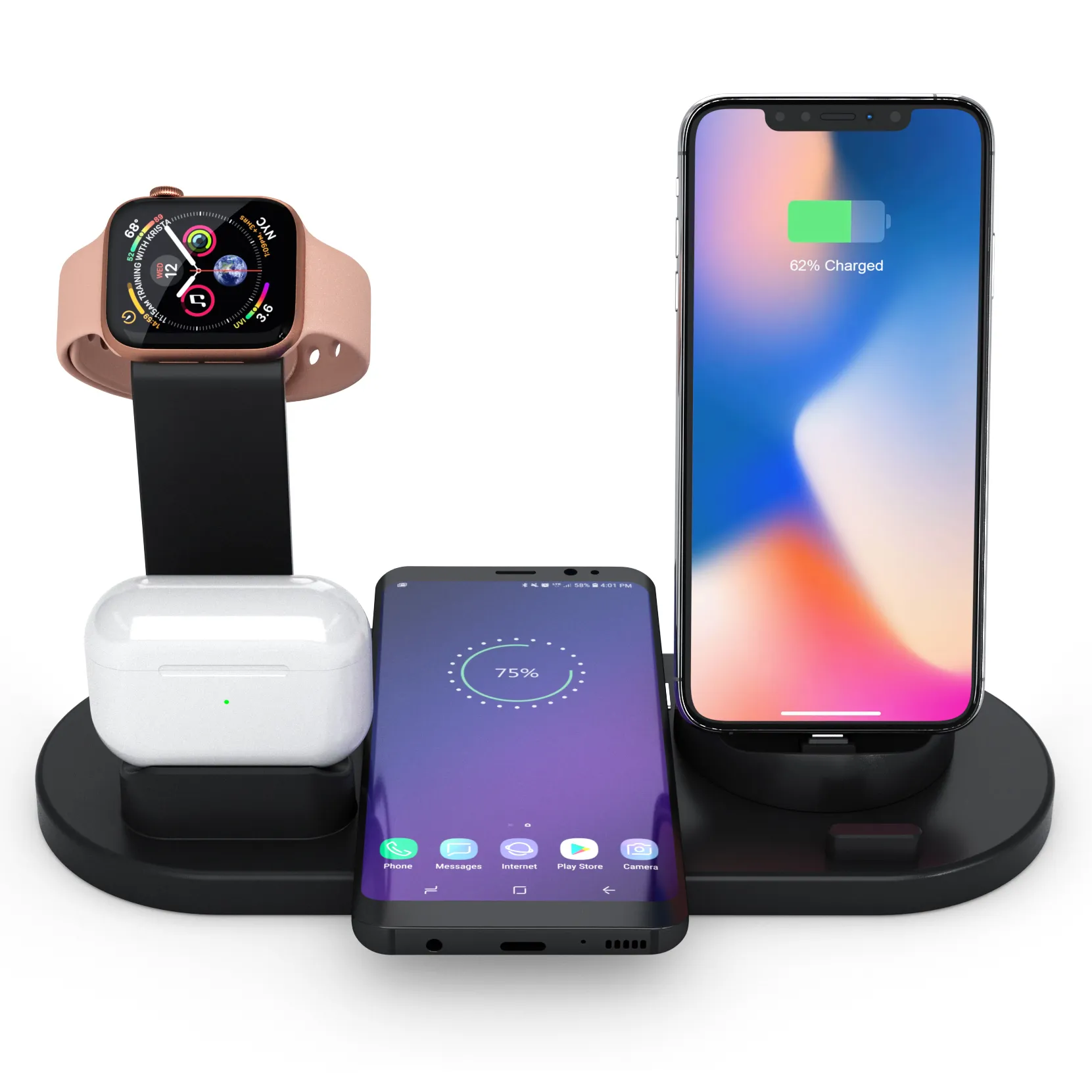 Best Selling Products 2021 in use Wireless Charger 4 in 1 Wireless Charging Dock Charging Station Stand with 4 port USB