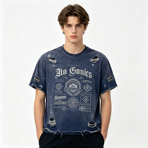 T-Shirt Personalizzata Kornit DTG con Stampa Grafica Vintage <span class=keywords><strong>Angelo</strong></span>, Effetto Strappato, Maglietta Oversize in Cotone per Uomo, Streetwear OEM - Product Image 1