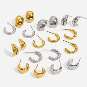 <b>Cuff</b> <b>Earrings</b> Geometric C Shape 14K Gold Stainless Steel Unisex Fashion Jewelry - Product Image 1