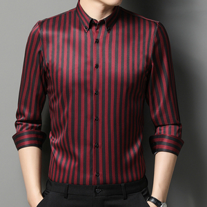 <span class=keywords><strong>Chemise</strong></span> d'affaires élastique rayée à manches longues décontractée mince d'âge moyen et jeune <span class=keywords><strong>chemise</strong></span> rayée à manches longues pour hommes <span class=keywords><strong>repassage</strong></span> gratuit - Product Image 2