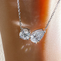 Collana Toi Et Moi con Diamante Coltivato in Laboratorio, Taglio a Pera 1 Carato, Platino PT950, Certificato IGI, Colore D, Gioiello di Lusso con Pendente a Due Pietre