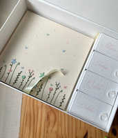 Boîte de rangement rigide en papier magnétique à rabat pour lingettes dentaires de bébé, jouets, brodée, coffret cadeau de naissance avec ruban