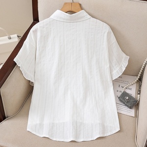 <span class=keywords><strong>Camicia</strong></span> <span class=keywords><strong>bianca</strong></span> estiva da <span class=keywords><strong>donna</strong></span> con colletto polo, maniche corte, bordo arricciato ampio e sfuso, stile sottile di alta gamma, nuova collezione - Product Image 2