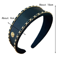 Aro de pelo con etiqueta de cadena de satén a la moda para niñas, cadena de borde fino de Metal de Color sólido, accesorios para el cabello, bandas anchas de lujo con letras