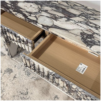 Table console ovale moderne en marbre Calacatta Viola avec pieds concaves et tiroirs pour la conception de projets de villas et d'hôtels