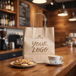 Classic Kraft <b>Paper</b> Bag Hot Stamping Custom Logo <b>Biodegradable</b> <b>Paper</b> Bag With Twisted Handles For Bakery Cookies Packaging - Product Image 2