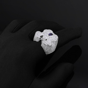 Hip-hop Blue Water Drop Gem <b>Letter</b> Ring, Full T-square Zircon Ring Jewelry - Product Image 4